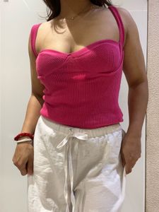 Hot Pink Ribbed Bustier Top