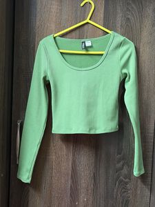Lime Green Ribbed Long Sleeve Top