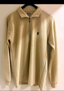Men's Beige Quarter-Zip Polo Shirt