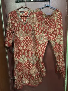 Brick Red Printed Kurta and Pants Set