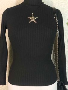 Zara Chic Black Turtleneck Top