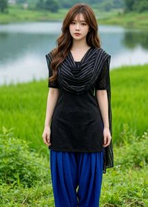 Elegant Black Kurta Set with Blue Salwar