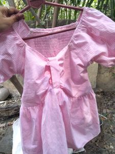 Pink Striped Puff Sleeve Top