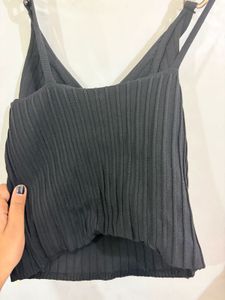 Black Ribbed Tank Top with Chain Straps