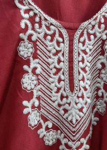Maroon Kurta with White Embroidery