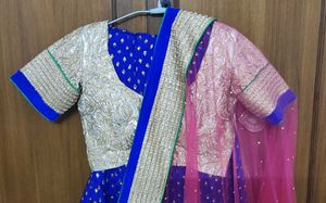 Embellished Blue pink Chiffon lehnga