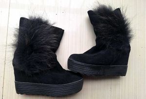 Black suede  Faux Fur Platform Boots