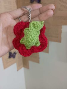 Handmade Crochet Rose Keychain