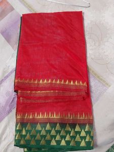 Elegant Red Saree with Gold Border