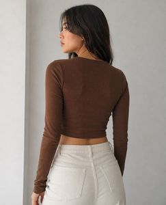 Brown "Baddie" Long Sleeve Crop Top