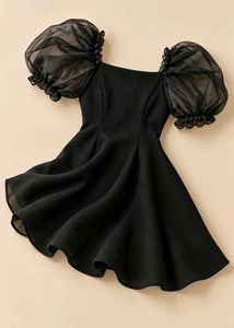 BLACK PUFF SLEEVE FLARED MINI DRESS