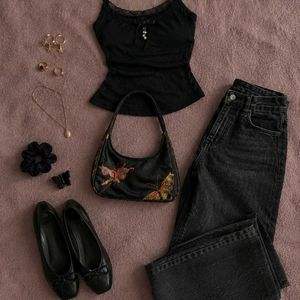 Black Satin Bag with Beaded details