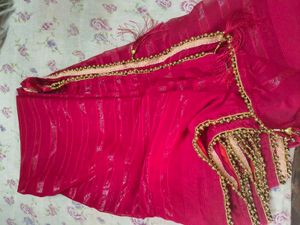 Royal Rani Pink Saree with Elegant Golden Beaded B