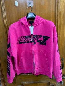 H&amp;M Racing Pink Graphic Print Zipper Hoodie