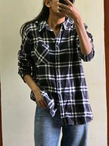 Classic Black & White Plaid Flannel Shirt
