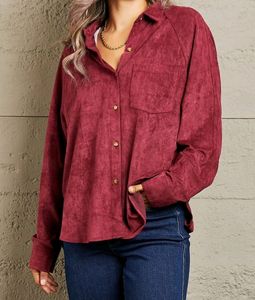 Korean Oversized Carduroy Shirt In Red