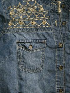 Embroidered Denim Tunic Shirt