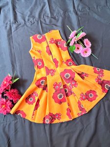 Orange Floral Flare Dress