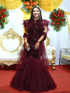 Maroon Sequin Embellished Gown