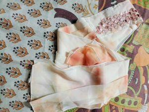 Shimmering Peach &amp; White Sharara Set