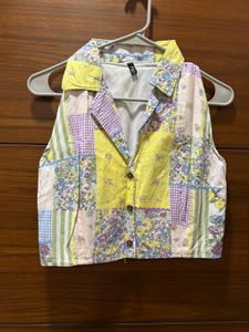 Patchwork Collared Crop Top