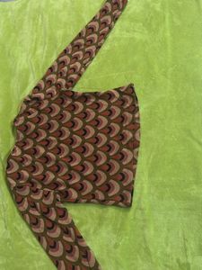 Printed Brown Olive Green Crew Neck Top
