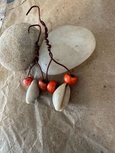 Boho Cowrie Shell &amp; Orange Bead Earrings