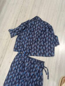 Stylish Navy Blue Printed Co-ord Set