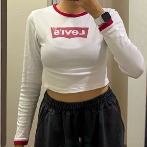 Levi's White Long Sleeve Crop Top