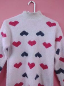 White Heart Pattern Sweater