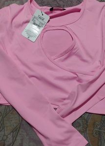 Pink Cut-Out Long Sleeve Top