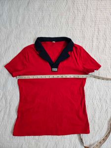 Red &amp; Navy Collared T-Shirt bust 36