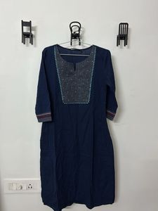 Navy Blue Embroidered Kurta