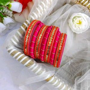 Vibrant Thread Bangles with Sequins🧡🩷