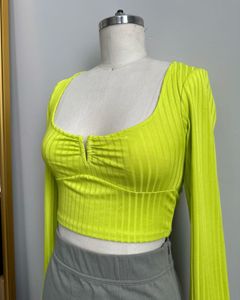 S Neon Green Ribbed Cropped Top