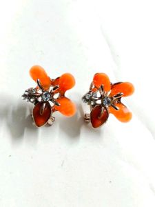 Orange Flower Stud Earrings