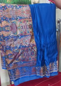 Vibrant Blue Saree with Intricate Weave