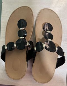 Stylish Black Embellished Flip-Flops