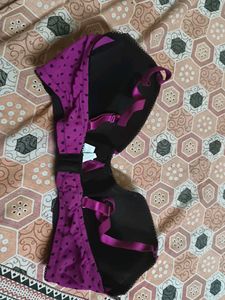 Purple Bra with Black Heart Print size 38