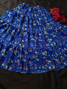 Blue Floral Print Maxi Skirt
