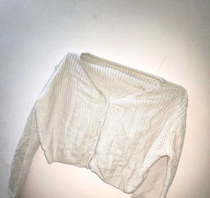 Cream Cropped Knit Cardigan