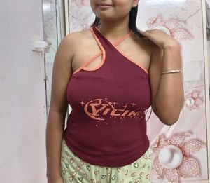 Burgundy Halter Neck Crop Top