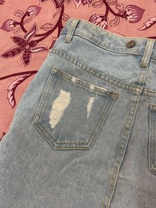 Light Wash Ripped Denim Skirt