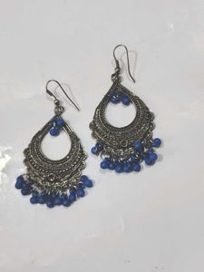 Boho Blue Beaded Chandelier Earrings