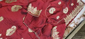 Maroon saree with padded blouse