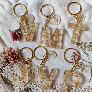 Resin Initial One Keychains with Gold Flakes