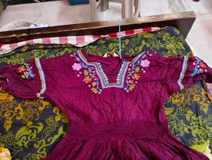 Embroidered Magenta Kurta