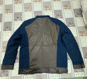 Roadster Men's Denim &amp; Brown Leather Jacket