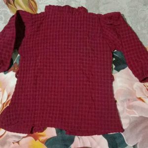 Maroon Textured Puff Sleeve Top