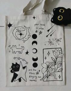 Cute Cat & Star Tote Bag